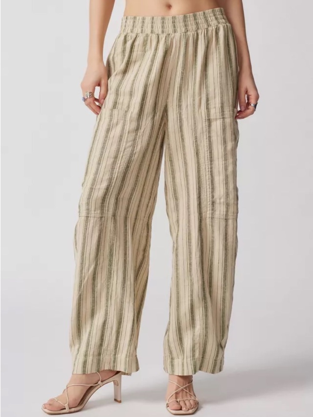 Urban Outfitters Beige and Olive Striped Wide-Leg Pants